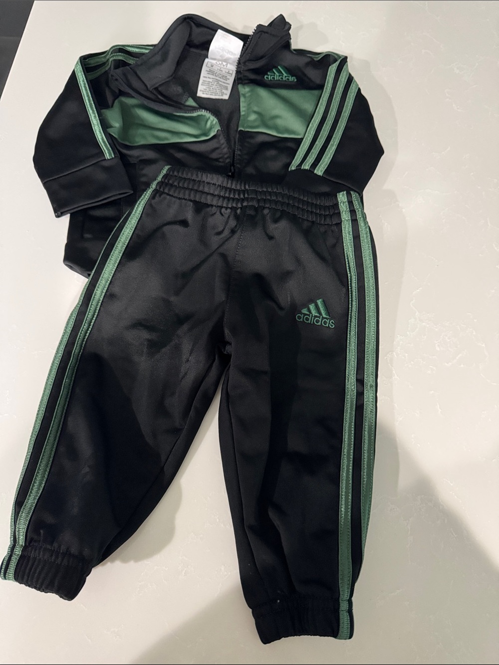 adidas Kids Black Joggers with Green Stripes